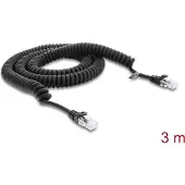 DeLOCK RJ50 Spiralkabel Stecker zu Stecker 3 m schwarz, 3 m, Cat5e, U/UTP (UTP), RJ-50, RJ-50, Schwarz
