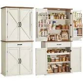 Vasagle Küchenschrank 178,6 cm hoch mit Schiebetüren Landhausstil vintageweiß BBK364W02