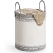 Songmics Wäschekorb, 60 L, mit Griffen und Deckel, aus Baumwollseil, mit Zugband, für Kleidung, Decken, Wohnzimmer, Schlafzimmer, Taubengrau