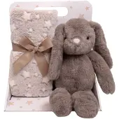 CarloBaby Fleecedecke und Kuscheltier Kaninchen, Braun