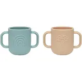 Oyoy Mini - Kappu Kinderbecher mit Henkel, aqua / camel (2er-Set)