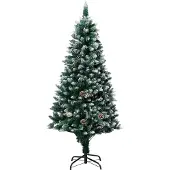 The Living Store Künstlicher Weihnachtsbaum mit Kiefernzapfen und Schnee 150 cm