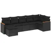 vidaXL 7-tlg. Garten-Sofagarnitur mit Kissen Schwarz Poly Rattan