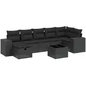 vidaXL 8-tlg. Garten-Sofagarnitur mit Kissen Schwarz Poly Rattan