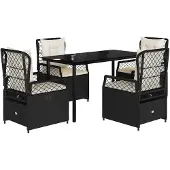 vidaXL 5-tlg. Garten-Essgruppe mit Kissen Schwarz Poly Rattan