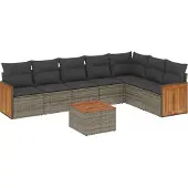 vidaXL 8-tlg. Garten-Sofagarnitur mit Kissen Grau Poly Rattan