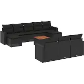 vidaXL 11-tlg. Garten-Sofagarnitur mit Kissen Schwarz Poly Rattan