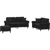 vidaXL 3-tlg. Sofagarnitur mit Kissen Schwarz Samt