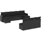 vidaXL 10-tlg. Garten-Sofagarnitur mit Kissen Schwarz Poly Rattan