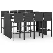 vidaXL 9-tlg. Gartenbar-Set mit Kissen Schwarz Poly Rattan