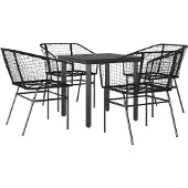vidaXL 5-teiliges Garten-Esszimmerset aus schwarzem Polyrattanglas