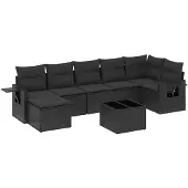 vidaXL 8-tlg. Garten-Sofagarnitur mit Kissen Schwarz Poly Rattan