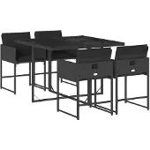 vidaXL 5-tlg. Garten-Essgruppe mit Kissen Schwarz Poly Rattan