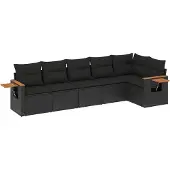 vidaXL 6-tlg. Garten-Sofagarnitur mit Kissen Schwarz Poly Rattan