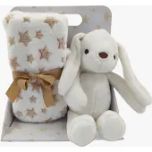 CarloBaby Kaninchen Fleecedecke und Kuscheltier, Weiß