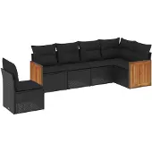 vidaXL 6-tlg. Garten-Sofagarnitur mit Kissen Schwarz Poly Rattan
