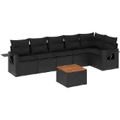 vidaXL 7-tlg. Garten-Sofagarnitur mit Kissen Schwarz Poly Rattan