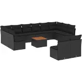vidaXL 13-tlg. Garten-Sofagarnitur mit Kissen Schwarz Poly Rattan