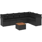 vidaXL 8-tlg. Garten-Sofagarnitur mit Kissen Schwarz Poly Rattan