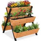 Relaxdays Vertikalbeet, Holz, HxBxT: 82 x 75 x 90 cm, Hochbeet mit 5 Kästen, Etagenbeet Balkon, Terrasse, orange/schwarz
