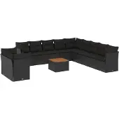 vidaXL 12-tlg. Garten-Sofagarnitur mit Kissen Schwarz Poly Rattan