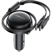 Acefast Car Charger B13, 53W, 2xUSB-C, with retractable cable (black)