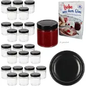 MamboCat 24er Set Marmeladenglas 212ml Einmachglas Deep TO70 Deckel Schwarz Heft