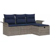 vidaXL Gartensofa-set 4 stk. Grau und Marineblau Poly-Rattan