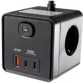 Chilitec Steckdosenwürfel 3fach Mehrfachsteckdose USB-A USB-C 6 in 1 Stromverteiler 1,5m Kabel 8x8x8cm gummierte Unterseite gegen Wegrutschen Schwarz