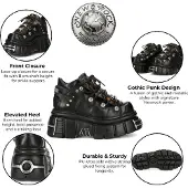 New rock M-106N-C86 Gothic-Stiefeletten aus schwarzem Flammenleder mit Plateau