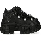 New rock M-OVERZ106B-C1 Gothic-Stiefeletten aus klobigem schwarzem Leder im Metallic-Look