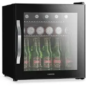 Klarstein Beersafe Getränkekühlschrank mit Spiegelglastür | 44 x 48 cm | LED-Innenraumbeleuchtung Schwarz