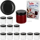 MamboCat 12er Set Marmeladenglas 212ml Einmachglas Deep TO70 Deckel Schwarz Heft