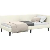 vidaXL Eckbettgestell mit Kopfteil Creme 100 cm x 200 cm Samt