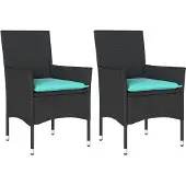 vidaXL Gartenstühle mit Kissen 2 Stk. Schwarz Poly Rattan