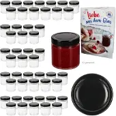 MamboCat 50er Set Marmeladenglas 212ml Einmachglas Deep TO70 Deckel Schwarz Heft