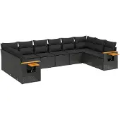vidaXL 10-tlg. Garten-Sofagarnitur mit Kissen Schwarz Poly Rattan