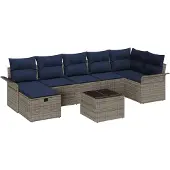 vidaXL Gartensofa-set mit Kissen 8 pcs Grau und Marineblau Poly-Rattan