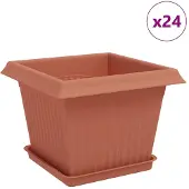 vidaXL Blumentöpfe 24 pcs Ziegelrot 23 x 23 x 17,5 cm Kunststoff