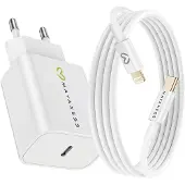 Avizar Mayaxess, 18W Netzteil für iPhone 8 + Lightning Kabel 1m, Weiß