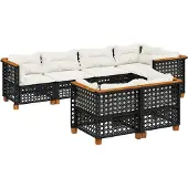 vidaXL 7-tlg. Garten-Sofagarnitur mit Kissen Schwarz Poly Rattan