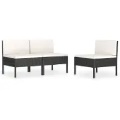 Syfax Gartenstühle 3 Stk. mit Auflagen Poly Rattan Schwarz