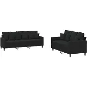 vidaXL 2-tlg. Sofagarnitur mit Kissen Schwarz Samt