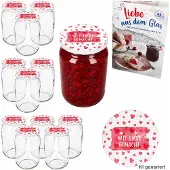 MamboCat 12er Set Sturzglas 720ml Einmachglas Mit Liebe gemacht Deckel Rezept-Heft