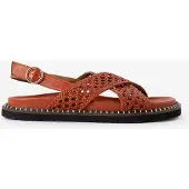 Sissy-Boy Ledersandalen In Häkel-Optik - Dunkelorange | Größe: 39