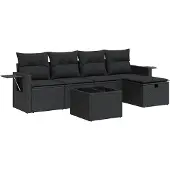 vidaXL 6-tlg. Garten-Sofagarnitur mit Kissen Schwarz Poly Rattan