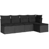 vidaXL 5-tlg. Garten-Sofagarnitur mit Kissen Schwarz Poly Rattan