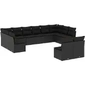 vidaXL 12-tlg. Garten-Sofagarnitur mit Kissen Schwarz Poly Rattan
