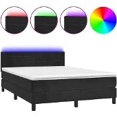 vidaXL Boxspringbett mit Matratze & LED Schwarz 140x190 cm Samt