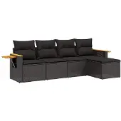 vidaXL 5-tlg. Garten-Sofagarnitur mit Kissen Schwarz Poly Rattan